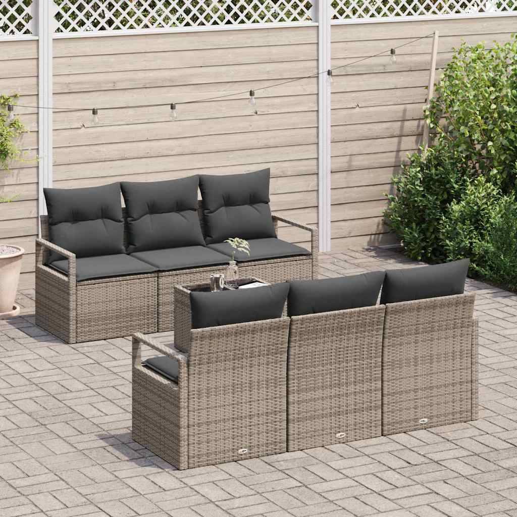 Gartensofa-set mit Kissen mit Speicher 7 pcs Grau Poly-Rattan
