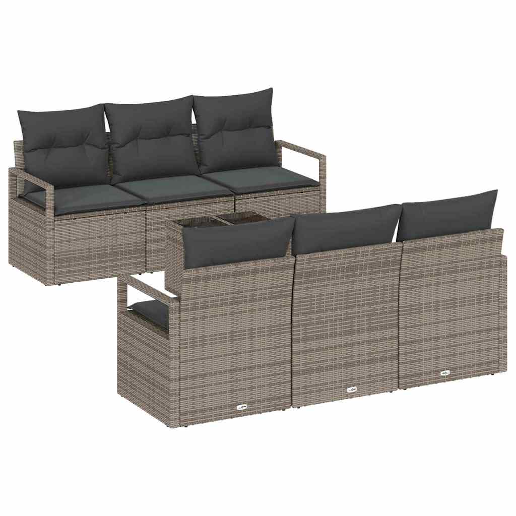 Gartensofa-set mit Kissen mit Speicher 7 pcs Grau Poly-Rattan
