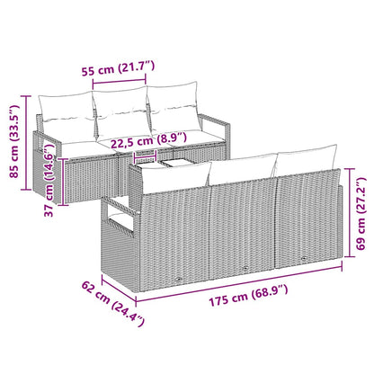 Gartensofa-set mit Kissen mit Speicher 7 pcs Grau Poly-Rattan