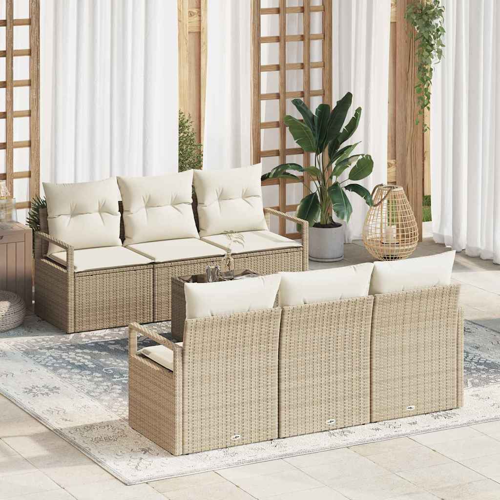 Gartensofa-set mit Kissen 7 pcs Beige und Creme Poly-Rattan