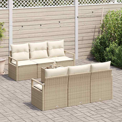 Gartensofa-set mit Kissen 7 pcs Beige und Creme Poly-Rattan