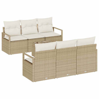 Gartensofa-set mit Kissen 7 pcs Beige und Creme Poly-Rattan