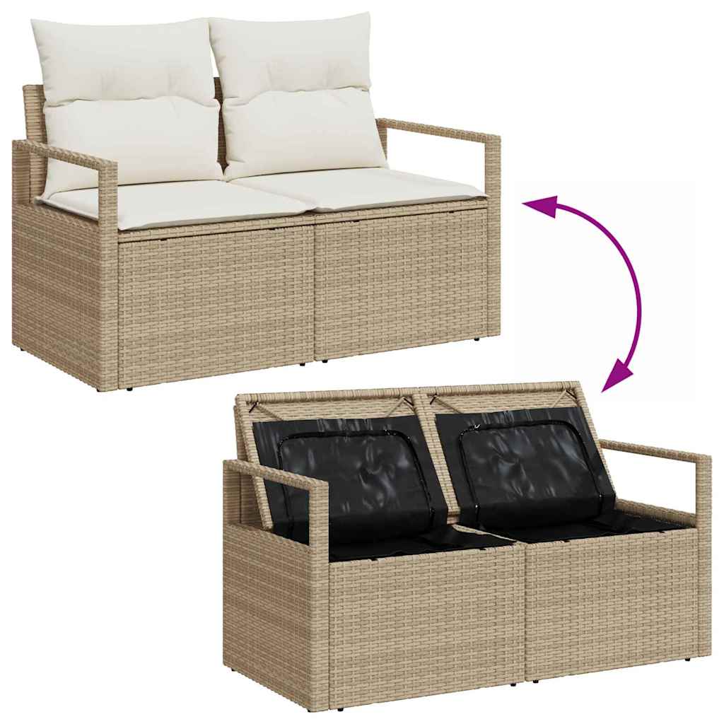 Gartensofa-set mit Kissen 7 pcs Beige und Creme Poly-Rattan