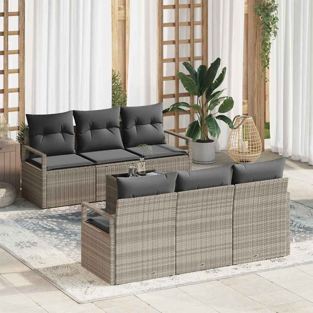 Gartensofa-set 7 pcs Hellgrau und Dunkelgrau Poly-Rattan