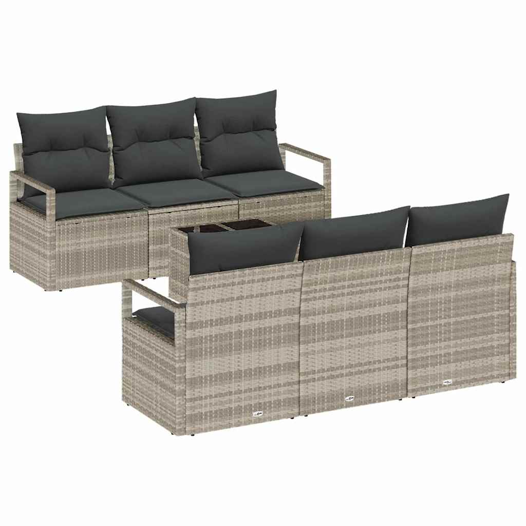Gartensofa-set 7 pcs Hellgrau und Dunkelgrau Poly-Rattan