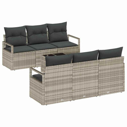 Gartensofa-set 7 pcs Hellgrau und Dunkelgrau Poly-Rattan