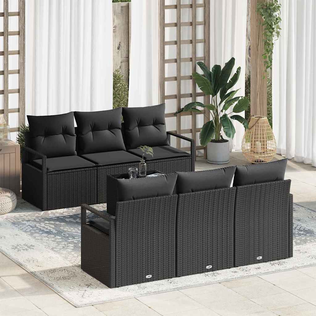 Gartensofa-set mit Kissen 7 pcs Schwarz Poly-Rattan