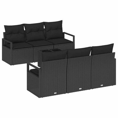 Gartensofa-set mit Kissen 7 pcs Schwarz Poly-Rattan