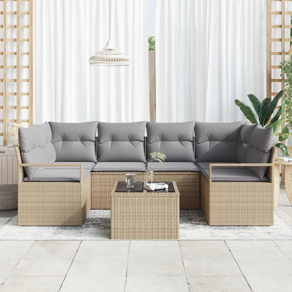 vidaXL Salon de jardin avec coussins et rangement 7 pcs Beige et gris
