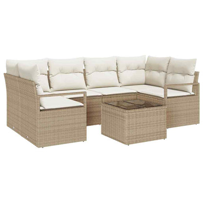 Garten-Sofa-Set mit Kissen mit Speicher 7 pcs Beige und Creme