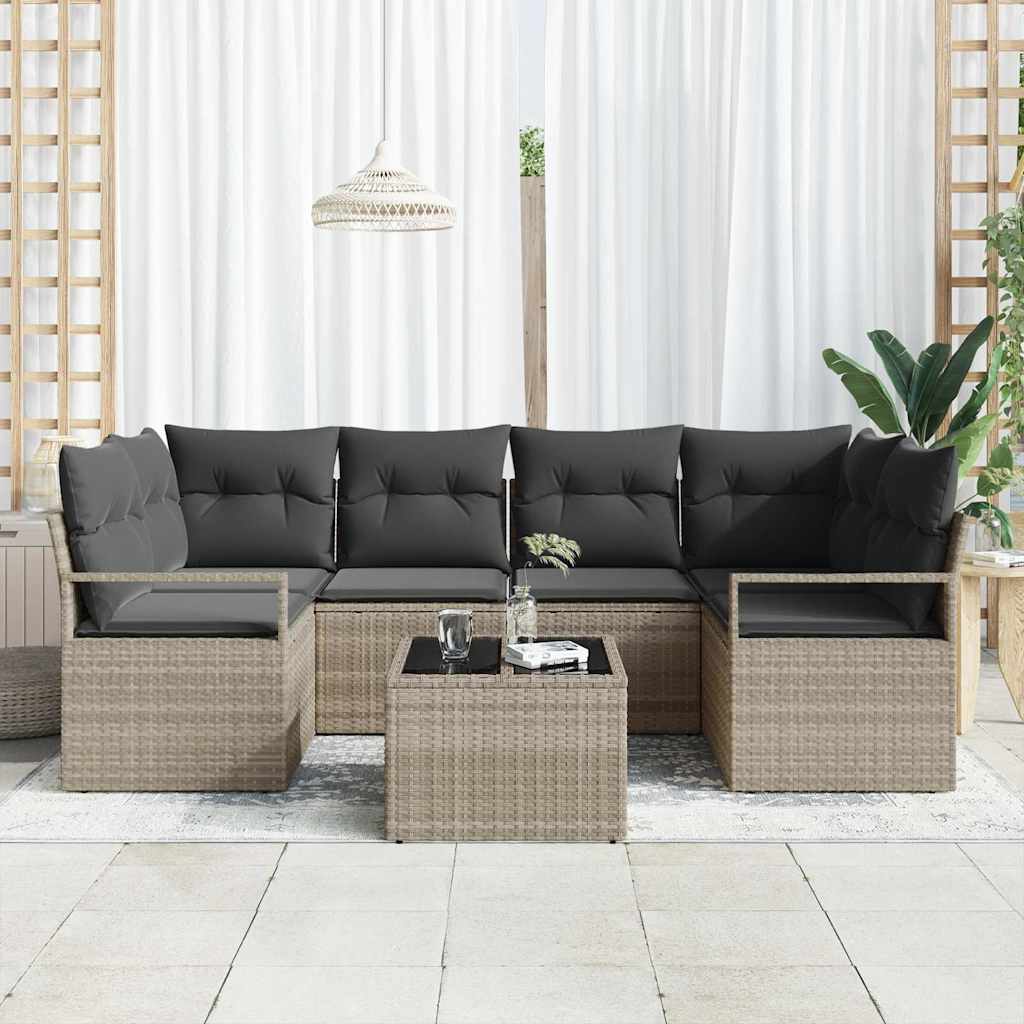 Garten-Sofa-Set mit Kissen 7 pcs Hellgrau und Dunkelgrau