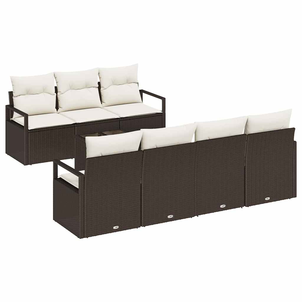 Garten-Sofa-Set mit Kissen mit Speicher 8 pcs Braun und Creme