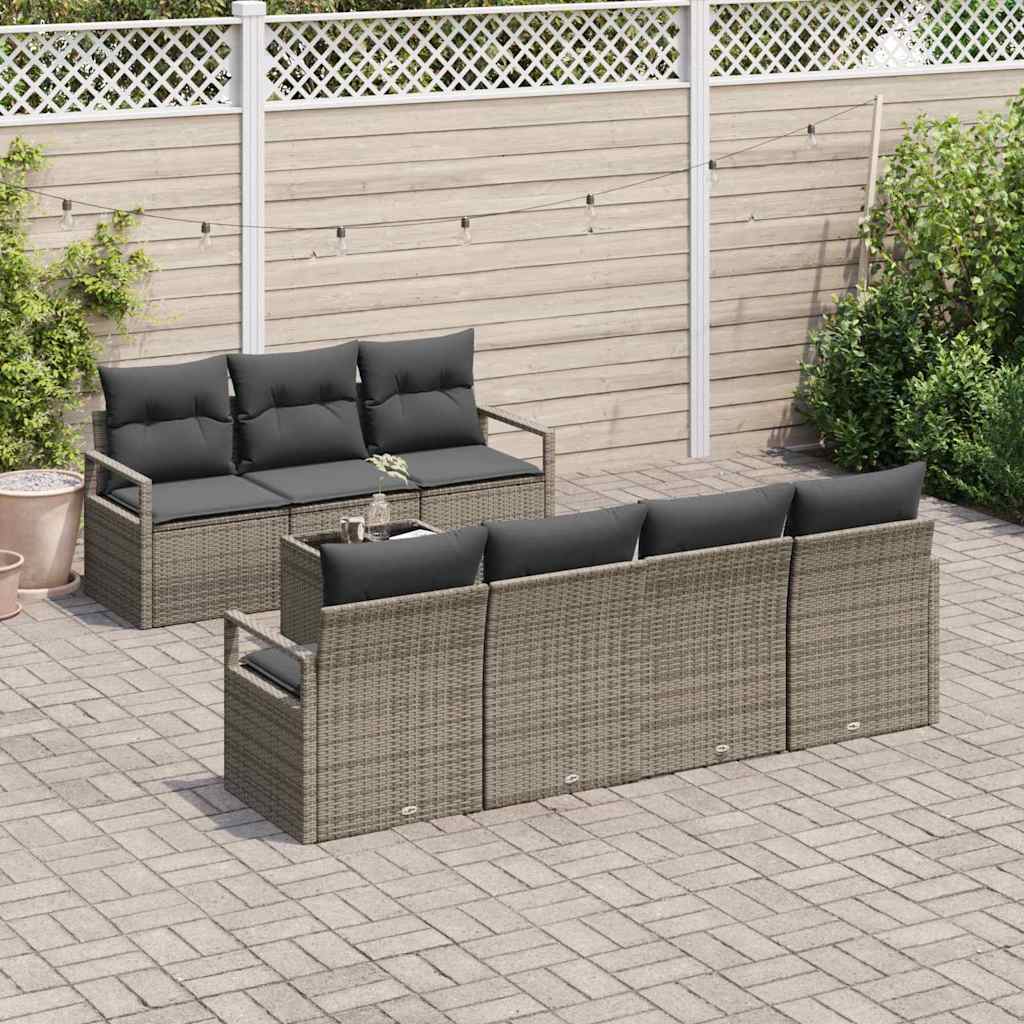 Garten-Sofa-Set 8 pcs Grau Poly-Rattan und Stahl und Glas