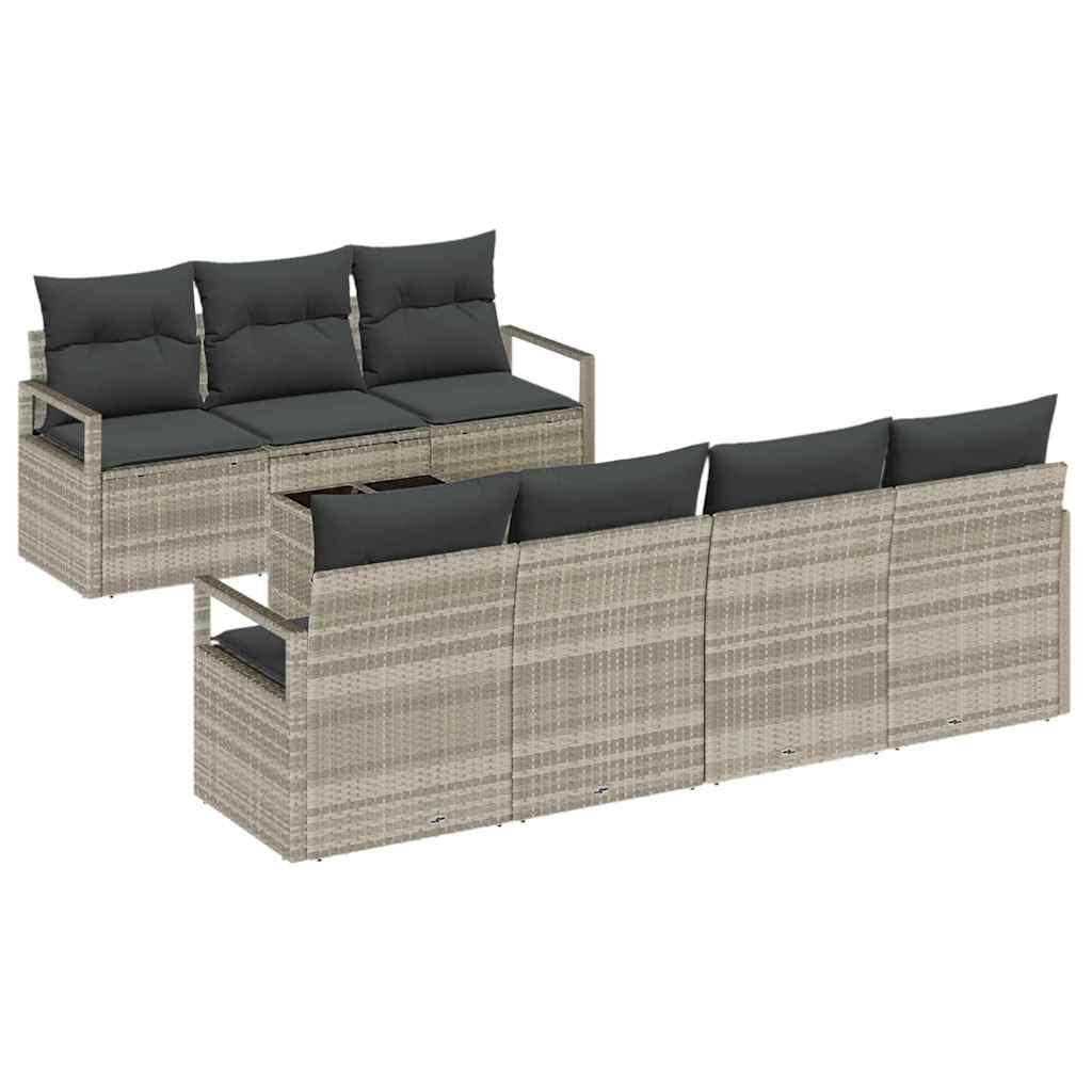 Gartensofa-set 8 pcs Hellgrau und Dunkelgrau Poly-Rattan