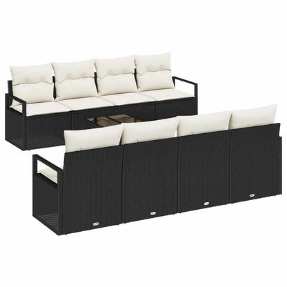 Gartensofa-set mit Kissen 9 pcs Schwarz und Creme Poly-Rattan