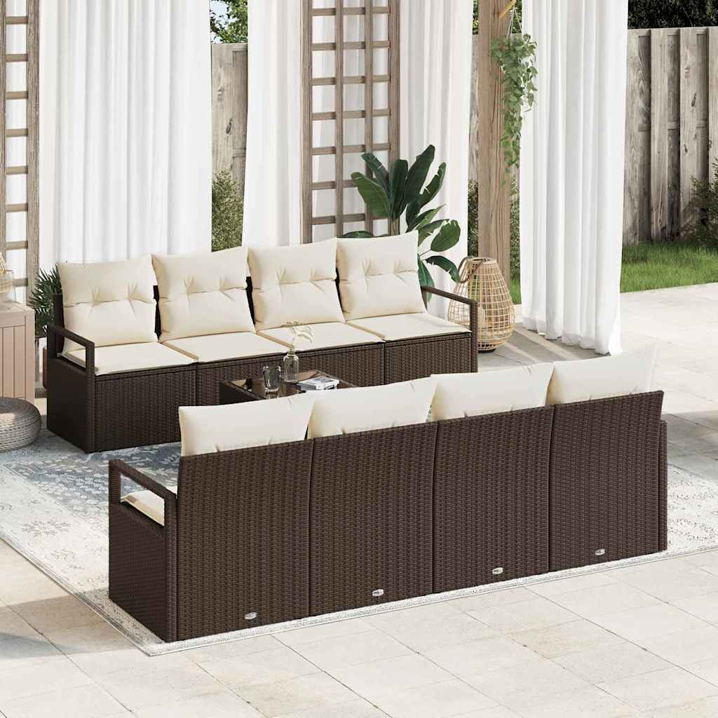 Gartensofa-set mit Kissen 9 pcs Braun und Creme Poly-Rattan