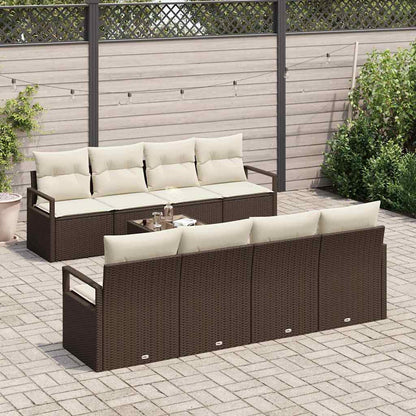 Gartensofa-set mit Kissen 9 pcs Braun und Creme Poly-Rattan