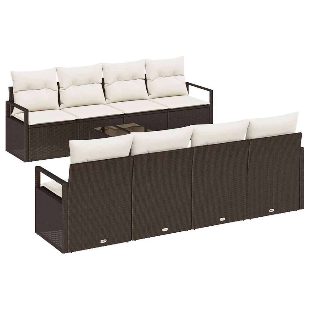 Gartensofa-set mit Kissen 9 pcs Braun und Creme Poly-Rattan