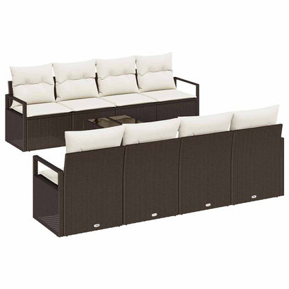 Gartensofa-set mit Kissen 9 pcs Braun und Creme Poly-Rattan