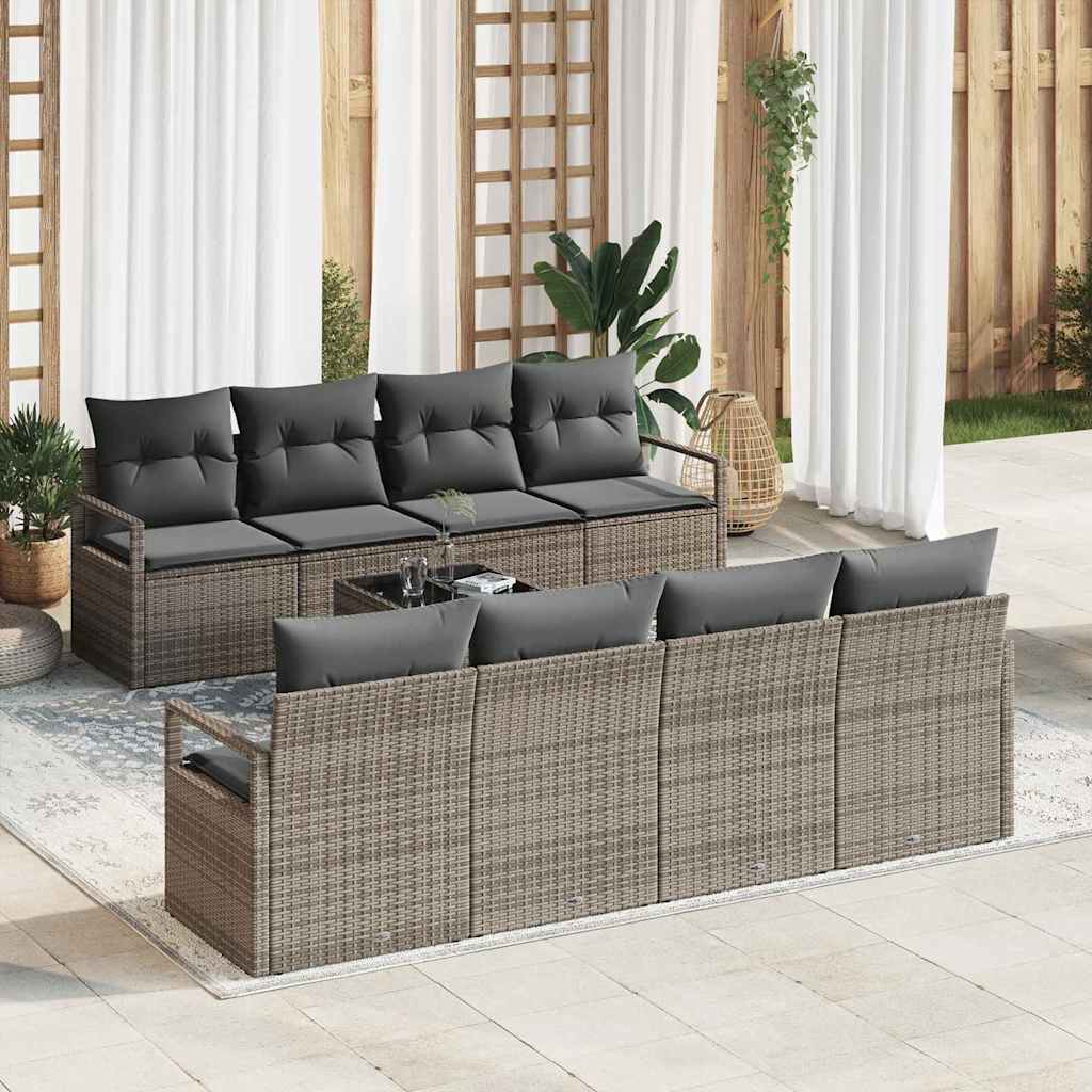Gartensofa-set mit Kissen mit Speicher 9 pcs Grau Poly-Rattan