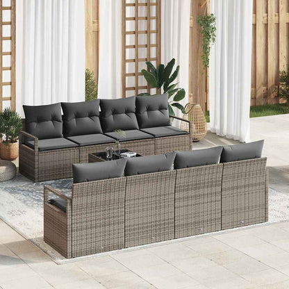 Gartensofa-set mit Kissen mit Speicher 9 pcs Grau Poly-Rattan