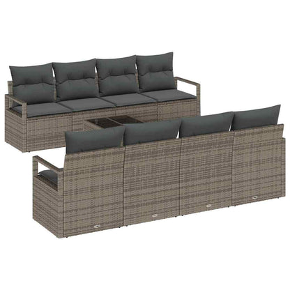 Gartensofa-set mit Kissen mit Speicher 9 pcs Grau Poly-Rattan