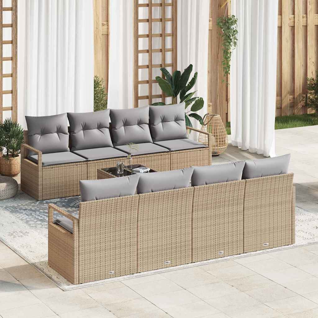 vidaXL Gartensofa-set mit Kissen 9 pcs Beige und Grau Poly-Rattan