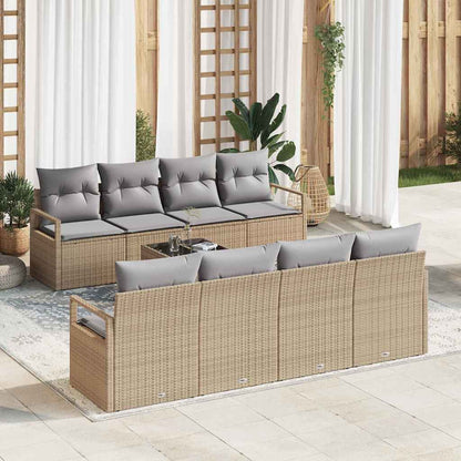 vidaXL Gartensofa-set mit Kissen 9 pcs Beige und Grau Poly-Rattan
