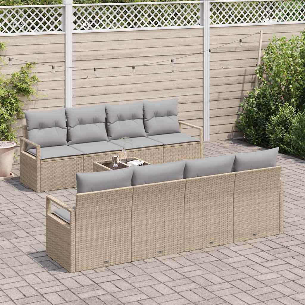vidaXL Gartensofa-set mit Kissen 9 pcs Beige und Grau Poly-Rattan