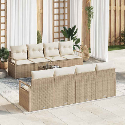 Gartensofa-set mit Kissen 9 pcs Beige und Creme Poly-Rattan