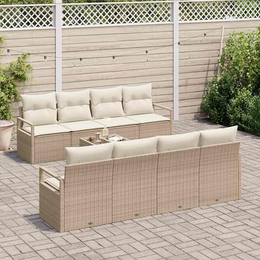 Gartensofa-set mit Kissen 9 pcs Beige und Creme Poly-Rattan