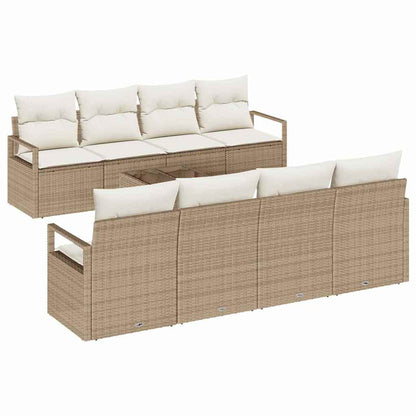 Gartensofa-set mit Kissen 9 pcs Beige und Creme Poly-Rattan