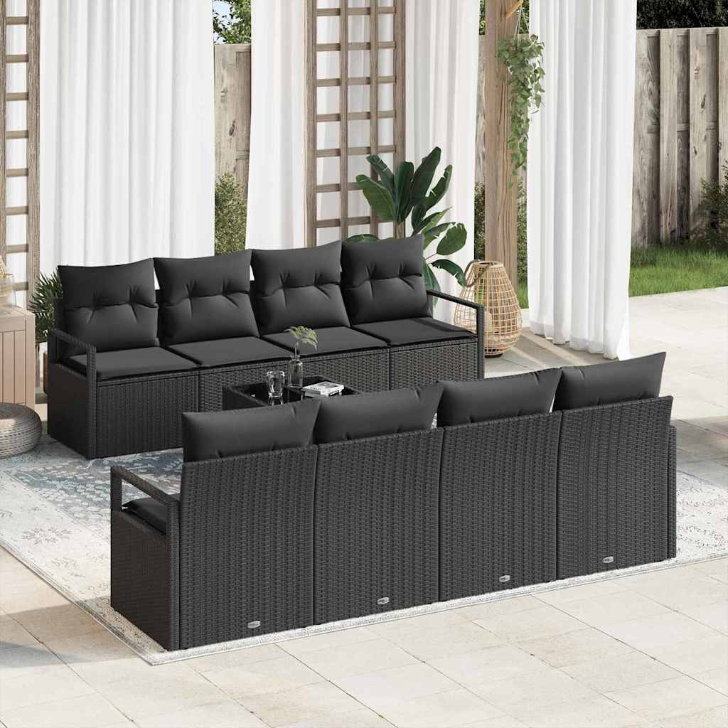 vidaXL Salon de jardin avec coussins 9 pcs Résine tressée noir
