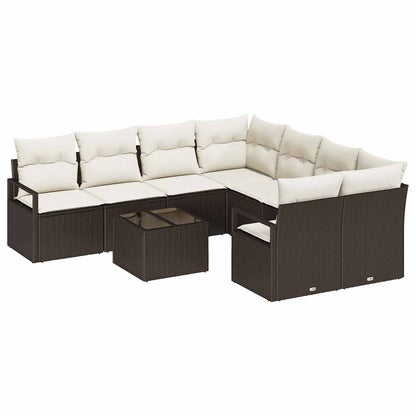 Sofa Set mit Kissen 9 pcs Braun und Creme Poly-Rattan