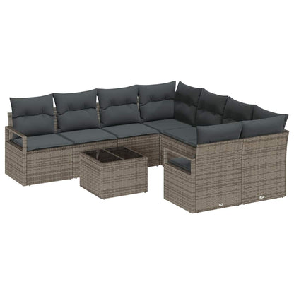 Sofa Set mit Kissen mit Speicher 9 pcs Grau Poly-Rattan