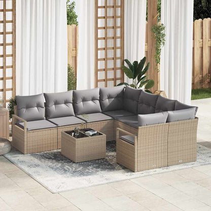 Sofa Set mit Kissen 9 pcs Beige und Grau Poly-Rattan