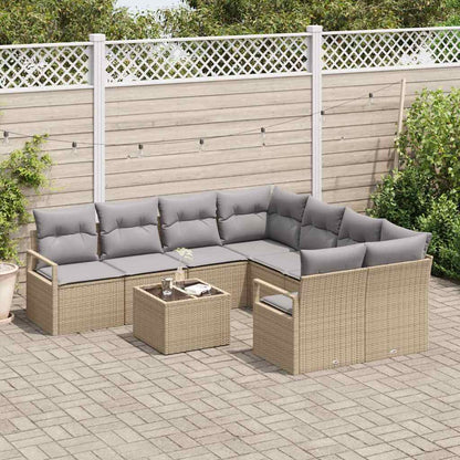 Sofa Set mit Kissen 9 pcs Beige und Grau Poly-Rattan