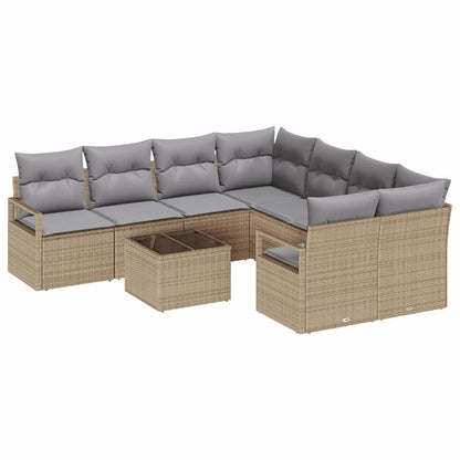 Sofa Set mit Kissen 9 pcs Beige und Grau Poly-Rattan