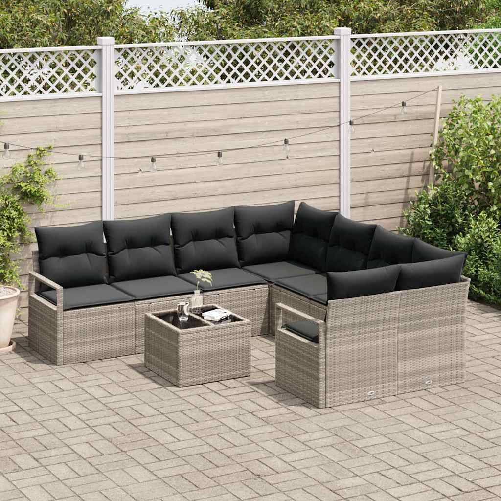 Sofa Set mit Kissen 9 pcs Hellgrau und Dunkelgrau Poly-Rattan