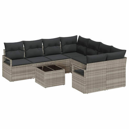 Sofa Set mit Kissen 9 pcs Hellgrau und Dunkelgrau Poly-Rattan