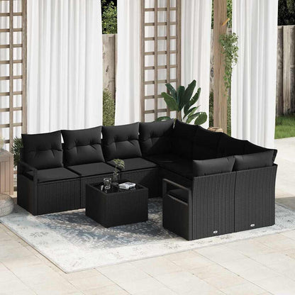 Sofa Set mit Kissen mit Speicher 9 pcs Schwarz Poly-Rattan
