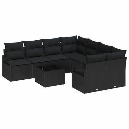 Sofa Set mit Kissen mit Speicher 9 pcs Schwarz Poly-Rattan
