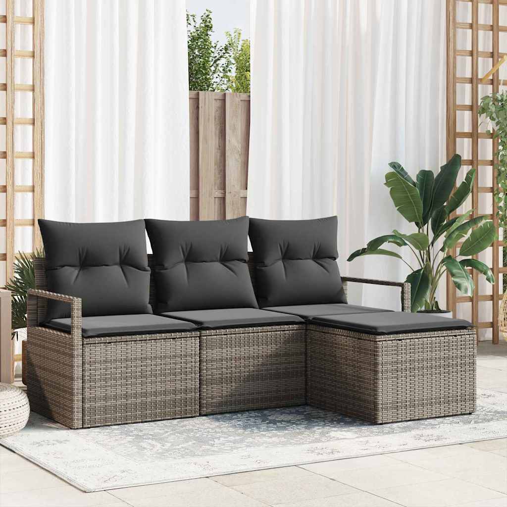 Sofa Set mit Kissen mit Speicher 4 pcs Grau Poly-Rattan