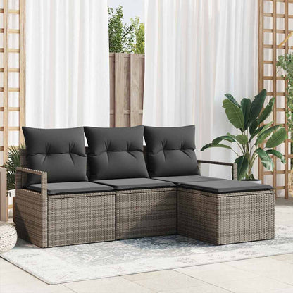 Sofa Set mit Kissen mit Speicher 4 pcs Grau Poly-Rattan