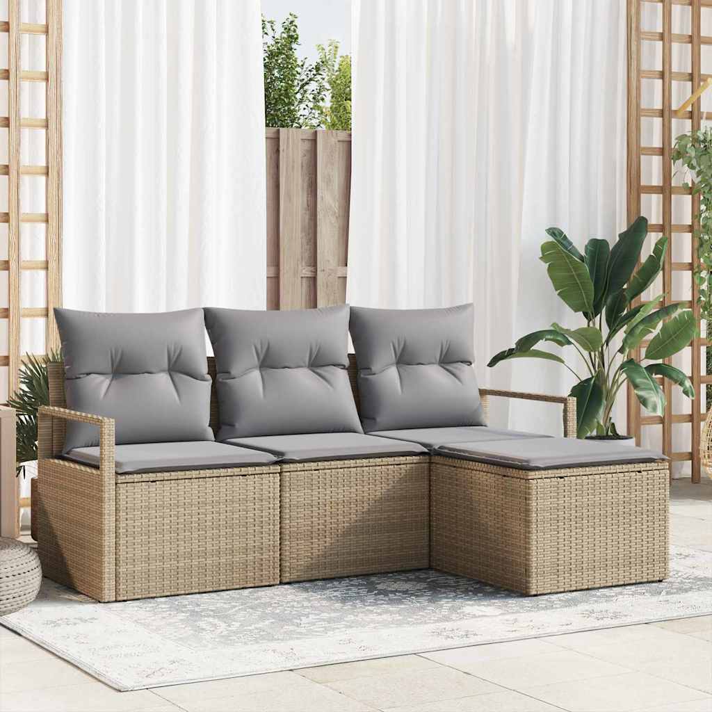Sofa Set mit Kissen 4 pcs Beige und Hellgrau Poly-Rattan
