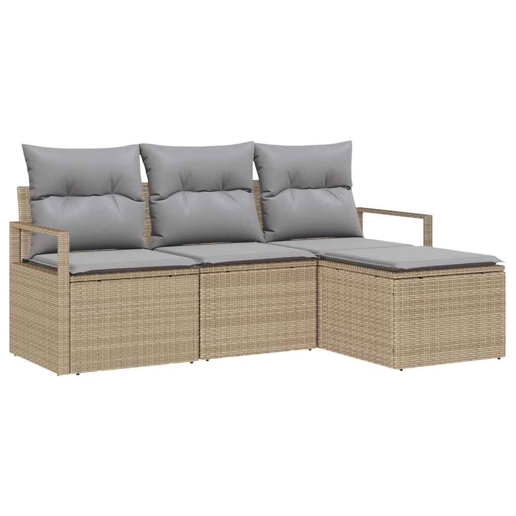 Sofa Set mit Kissen 4 pcs Beige und Hellgrau Poly-Rattan