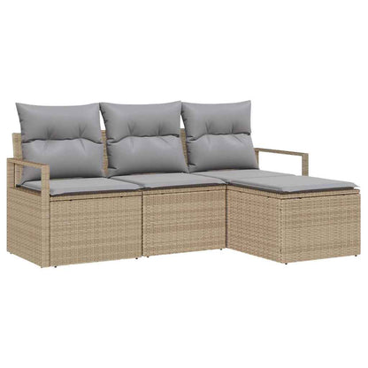 Sofa Set mit Kissen 4 pcs Beige und Hellgrau Poly-Rattan