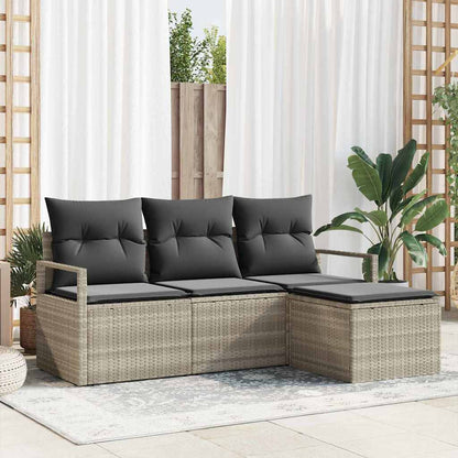 Sofa Set mit Kissen mit Speicher 4 pcs Hellgrau Poly-Rattan