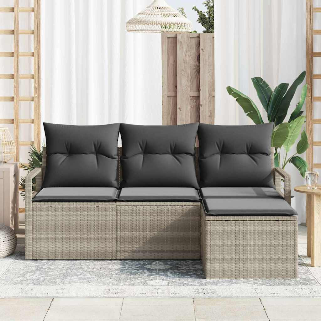 Sofa Set mit Kissen mit Speicher 4 pcs Hellgrau Poly-Rattan