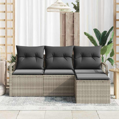 Sofa Set mit Kissen mit Speicher 4 pcs Hellgrau Poly-Rattan
